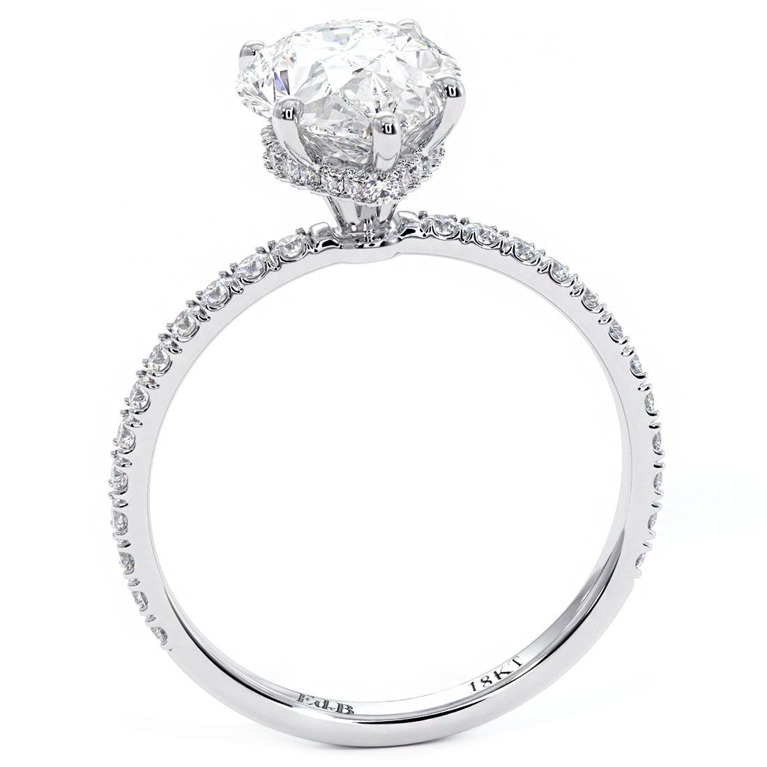 Pear Shape Hidden Halo, 5 Prongs Micropave Diamond Engagement Ring Setting (Center Stone Not Included)