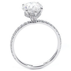 Pear Shape Hidden Halo, 5 Prongs Micropave Diamond Engagement Ring Setting (Center Stone Not Included)