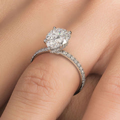 Pear Shape Hidden Halo, 5 Prongs Micropave Diamond Engagement Ring Setting (Center Stone Not Included)