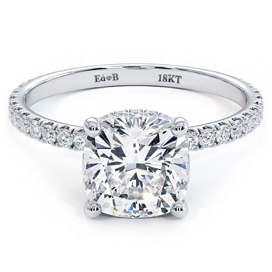 Cushion Hidden Halo Petite Micropave Diamond Engagement Ring Setting (Center Stone Not Included)