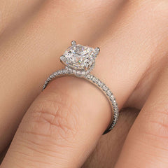 Cushion Hidden Halo Petite Micropave Diamond Engagement Ring Setting (Center Stone Not Included)