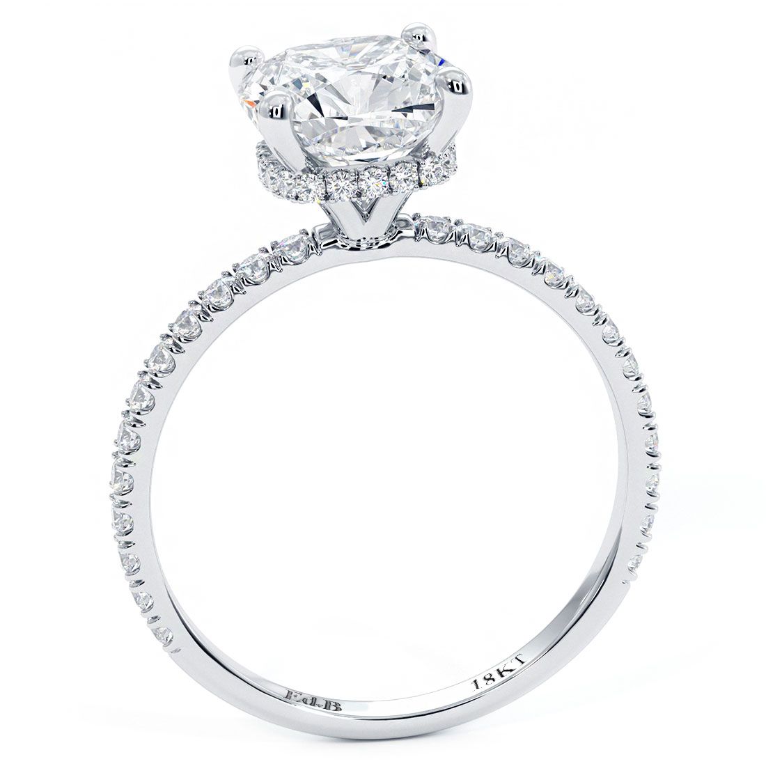 Cushion Hidden Halo Petite Micropave Diamond Engagement Ring Setting (Center Stone Not Included)