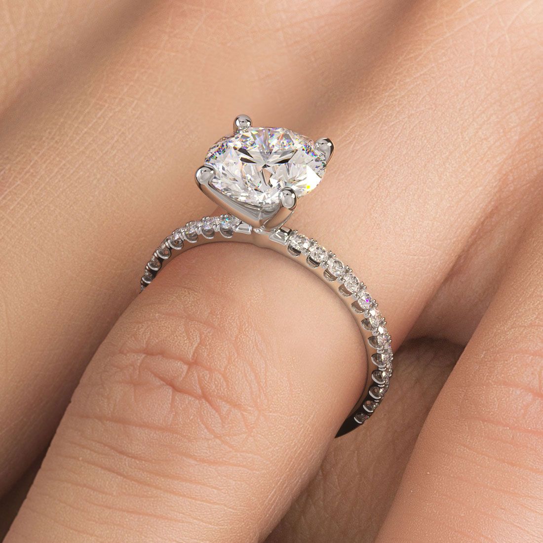 Round Center, Petite Micropave Diamond Engagement Ring Setting (Center Stone Not Included)