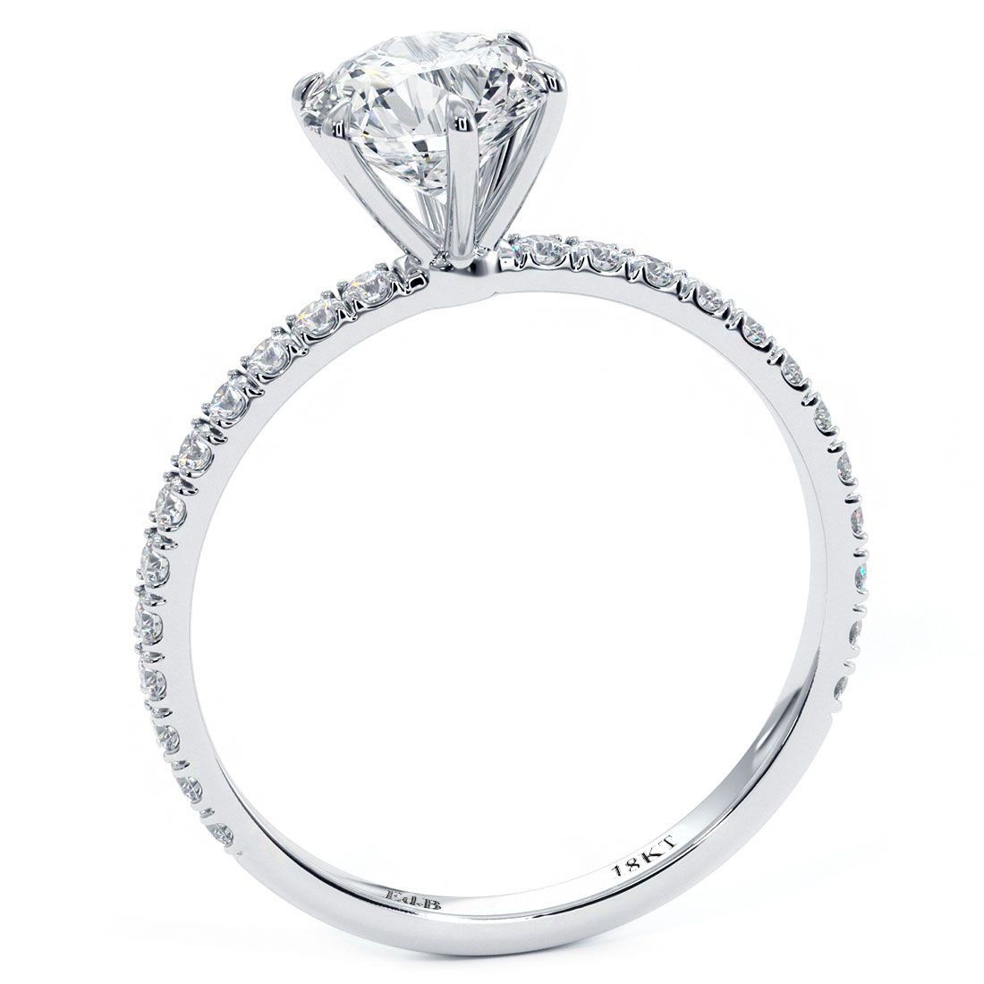 6 Prong Head, Petite Micropave Diamond Shank, Engagement Ring Setting (Center Stone Not Included)