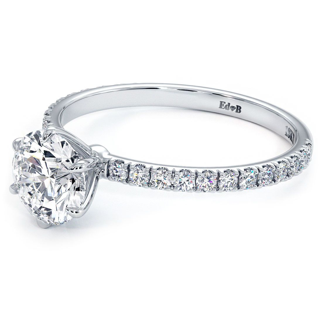 6 Prong Head, Petite Micropave Diamond Shank, Engagement Ring Setting (Center Stone Not Included)