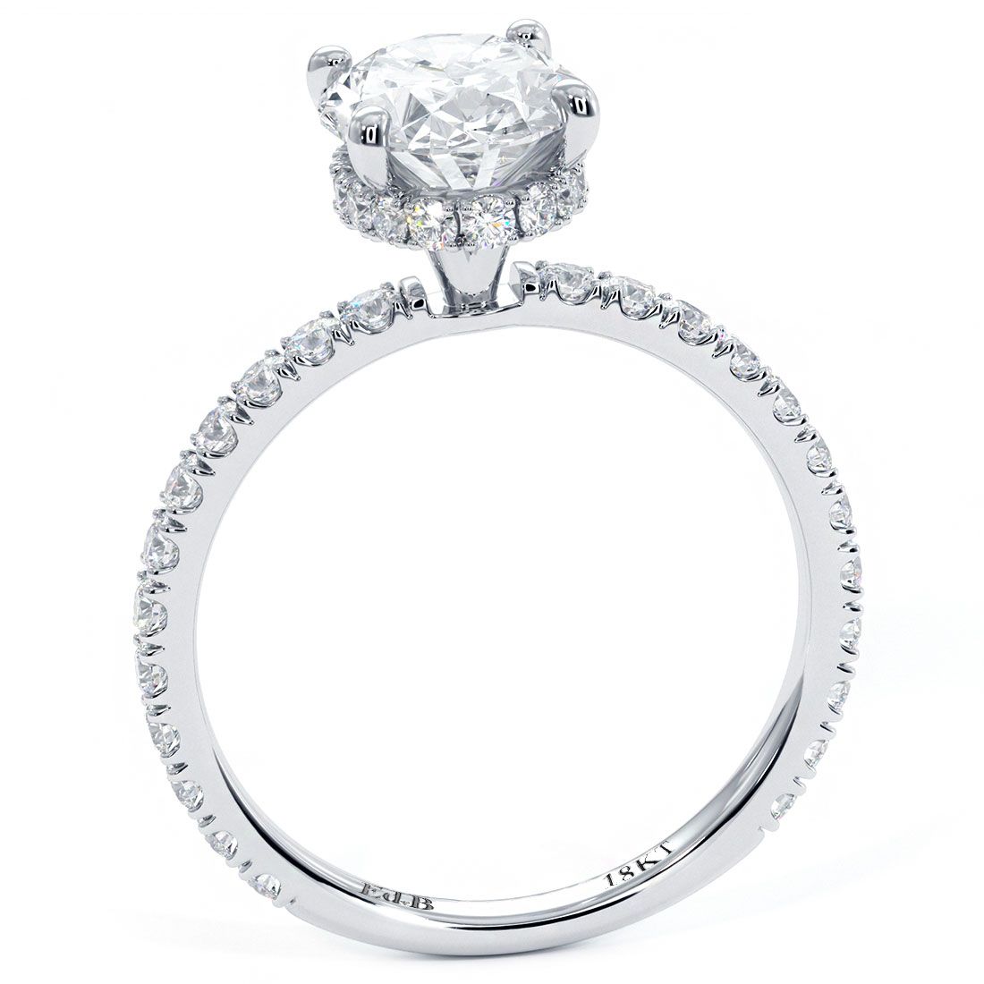 Oval Shape Hidden Halo Petite Micropave Diamond Engagement Ring Setting (Center Stone Not Included)