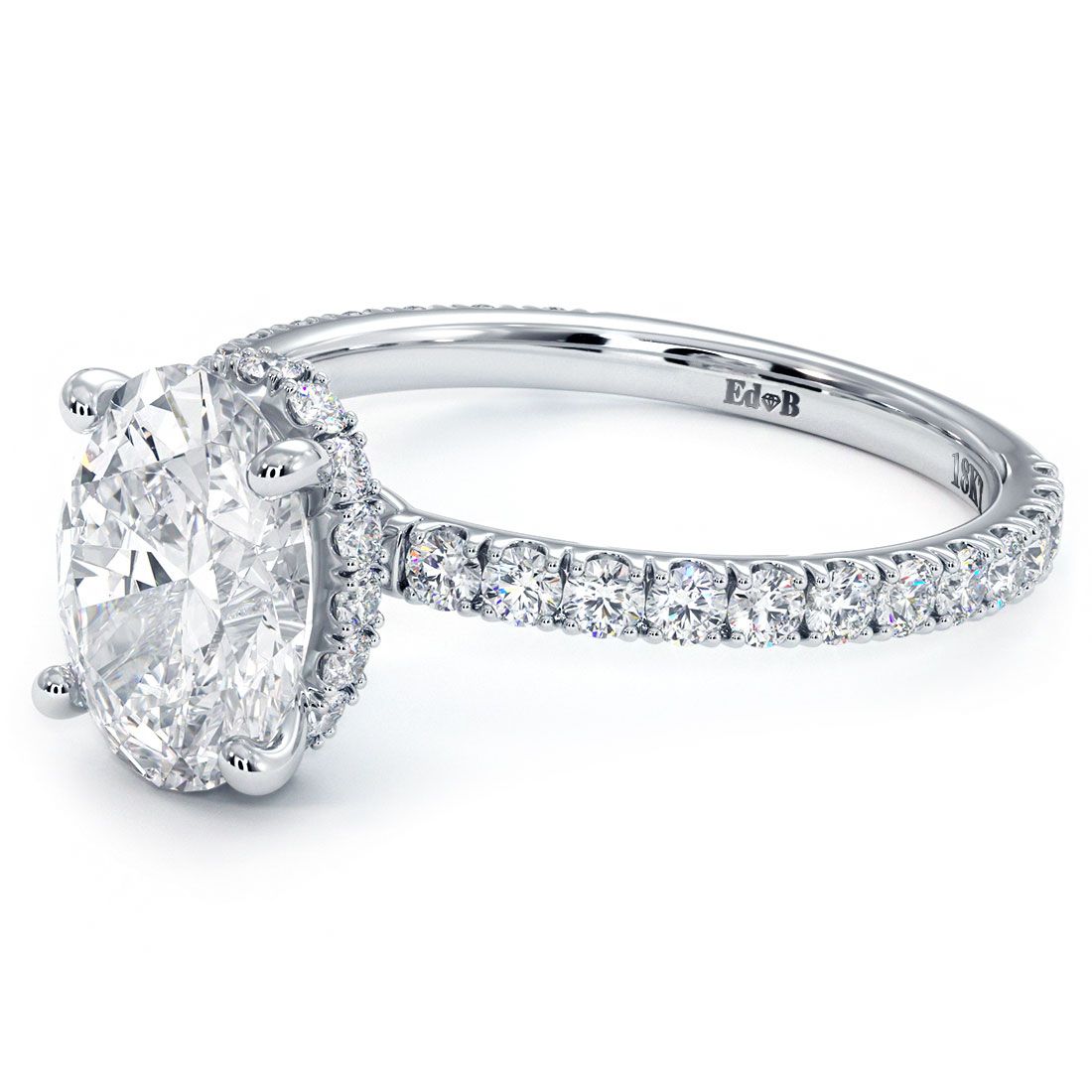 Oval Shape Hidden Halo Petite Micropave Diamond Engagement Ring Setting (Center Stone Not Included)