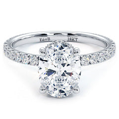 Oval Shape Hidden Halo Petite Micropave Diamond Engagement Ring Setting (Center Stone Not Included)