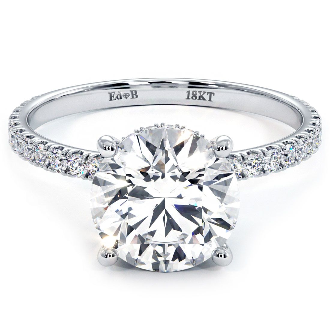 Round Hidden Halo Petite Micropave Diamond Engagement Ring Setting (Center Stone Not Included)