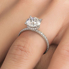 Round Hidden Halo Petite Micropave Diamond Engagement Ring Setting (Center Stone Not Included)