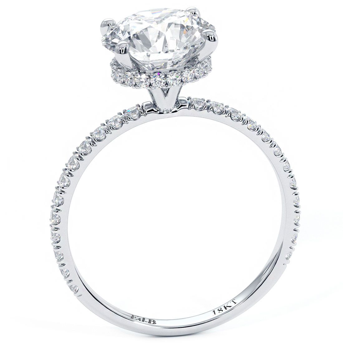 Round Hidden Halo Petite Micropave Diamond Engagement Ring Setting (Center Stone Not Included)