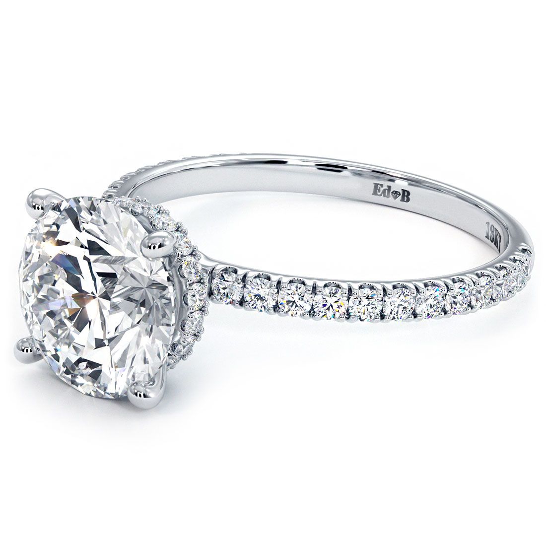 Round Hidden Halo Petite Micropave Diamond Engagement Ring Setting (Center Stone Not Included)