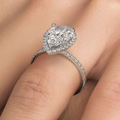 Pear Shape Halo Petite Micropave Gallery Diamond Engagement Ring Setting (Center Stone Not Included)