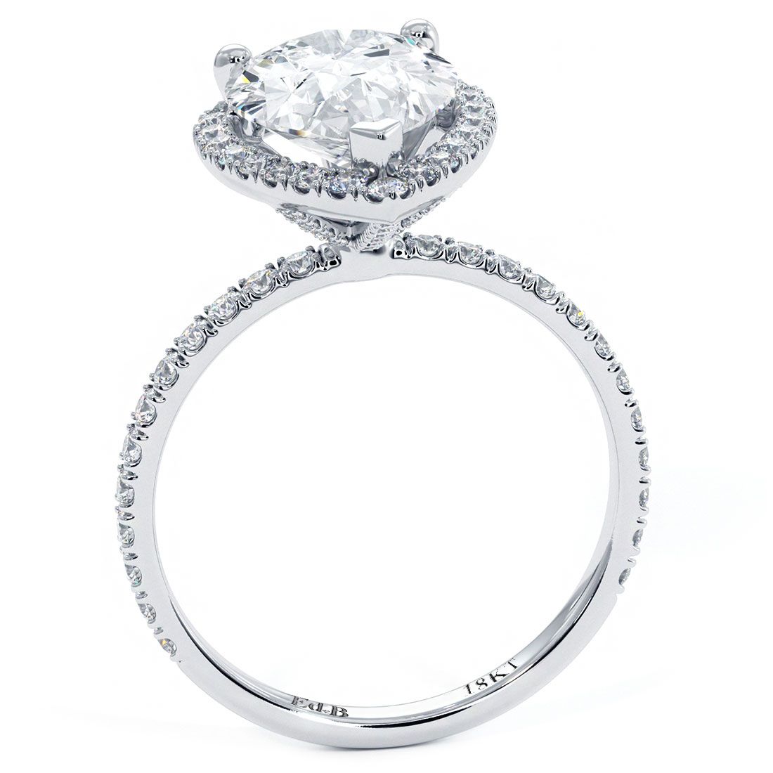 Pear Shape Halo Petite Micropave Gallery Diamond Engagement Ring Setting (Center Stone Not Included)