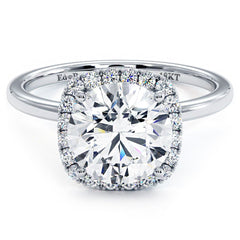 Cushion Halo With Round Center Petite Micropave Diamond Engagement Ring Setting (Center Stone Not Included)