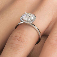 Cushion Halo With Round Center Petite Micropave Diamond Engagement Ring Setting (Center Stone Not Included)