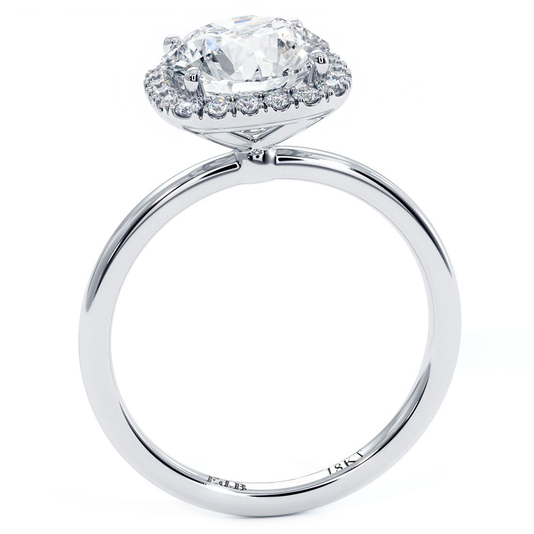 Cushion Halo With Round Center Petite Micropave Diamond Engagement Ring Setting (Center Stone Not Included)