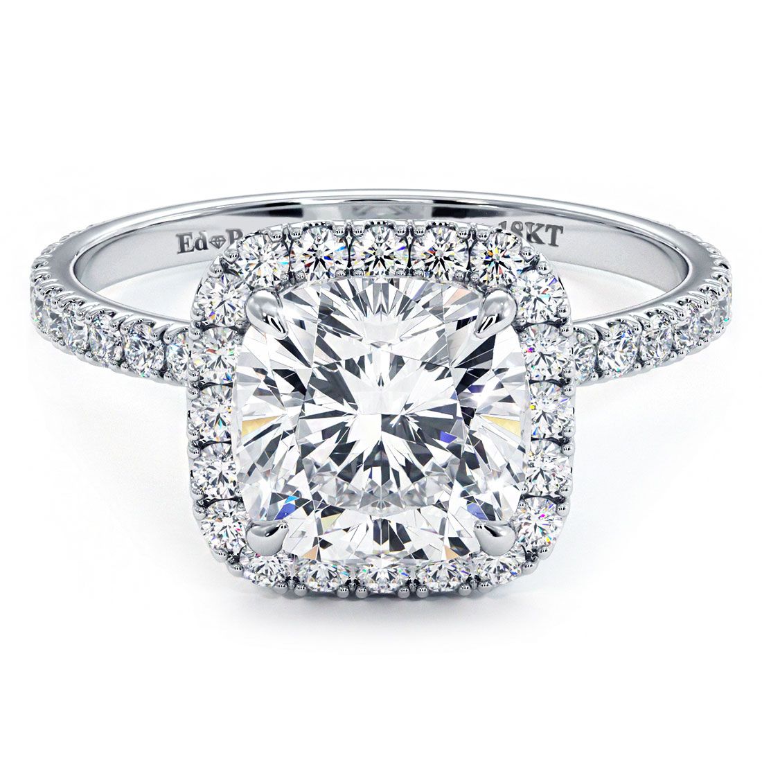 Cushion Halo Petite Micropave Diamond Engagement Ring Setting (Center Stone Not Included)