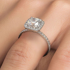 Cushion Halo Petite Micropave Diamond Engagement Ring Setting (Center Stone Not Included)