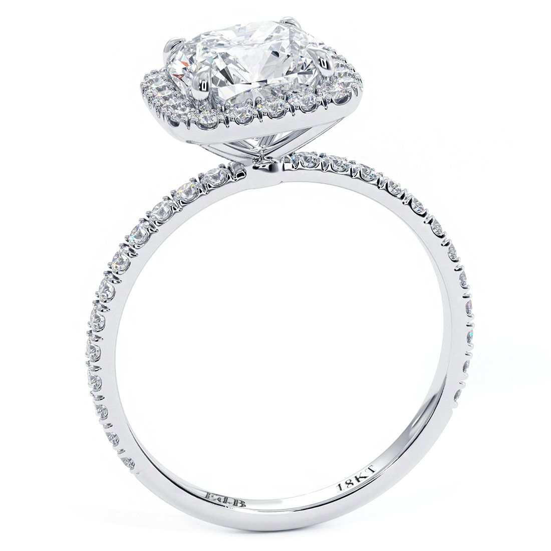 Cushion Halo Petite Micropave Diamond Engagement Ring Setting (Center Stone Not Included)