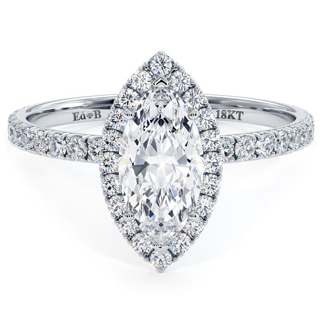 Marquise Shape Halo, Micropave Diamond Engagement Ring Setting (Center Stone Not Included)