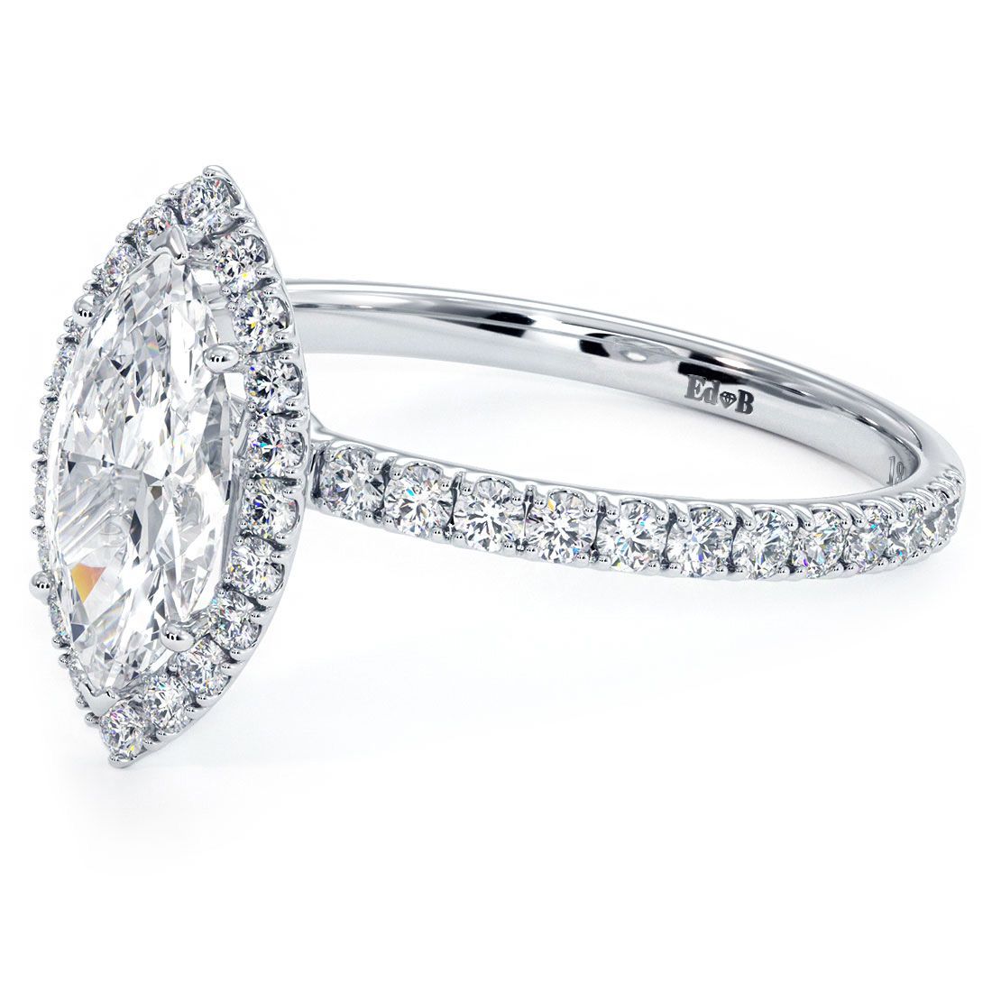 Marquise Shape Halo, Micropave Diamond Engagement Ring Setting (Center Stone Not Included)