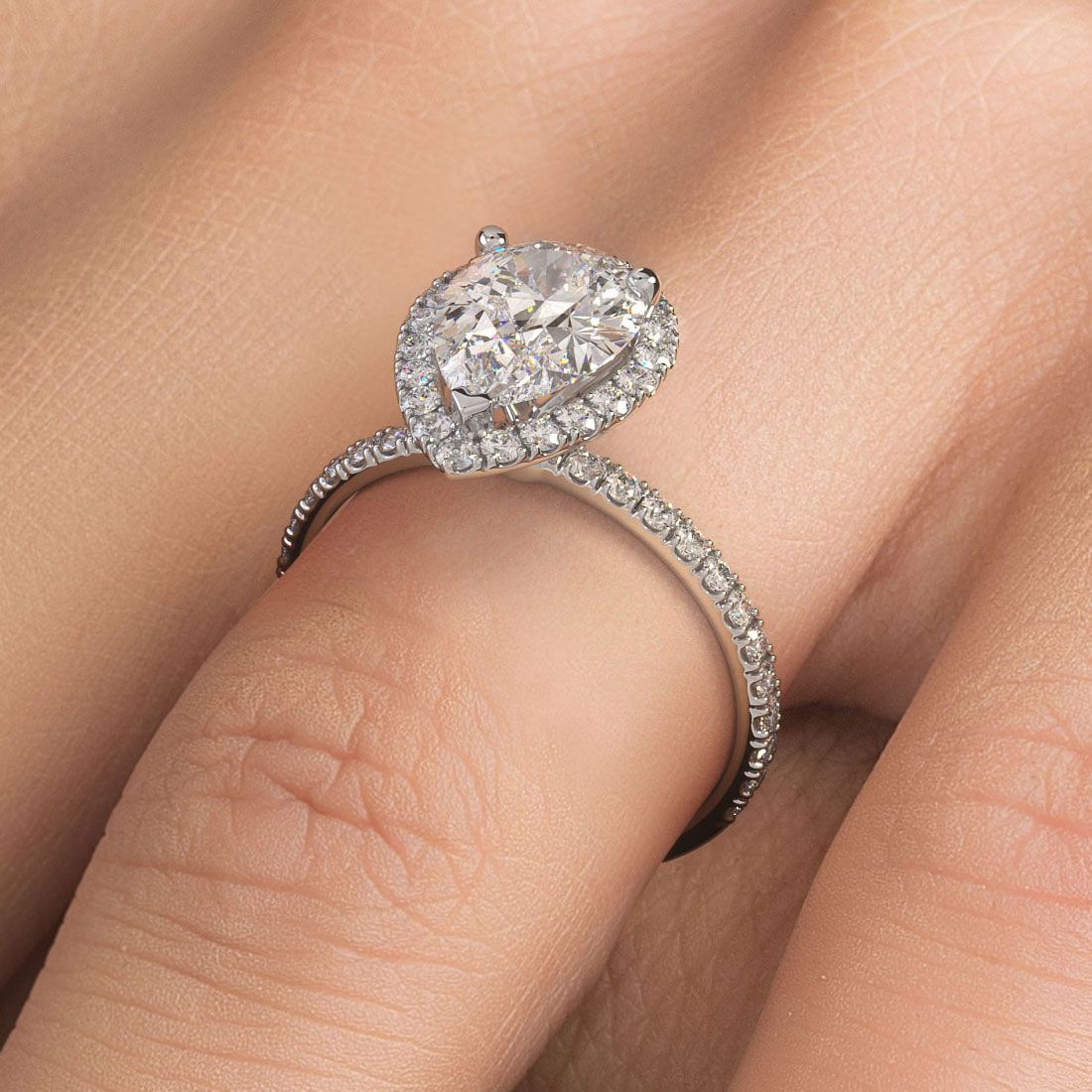 Pear Shape Halo, Petite Micropave Diamond Engagement Ring Setting (Center Stone Not Included)