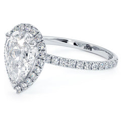 Pear Shape Halo, Petite Micropave Diamond Engagement Ring Setting (Center Stone Not Included)