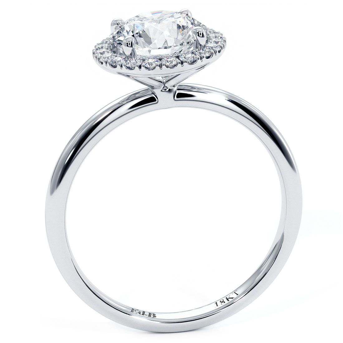 Round Halo Petite Micropave Plain Gold Shank Diamond Engagement Ring Setting (Center Stone Not Included)