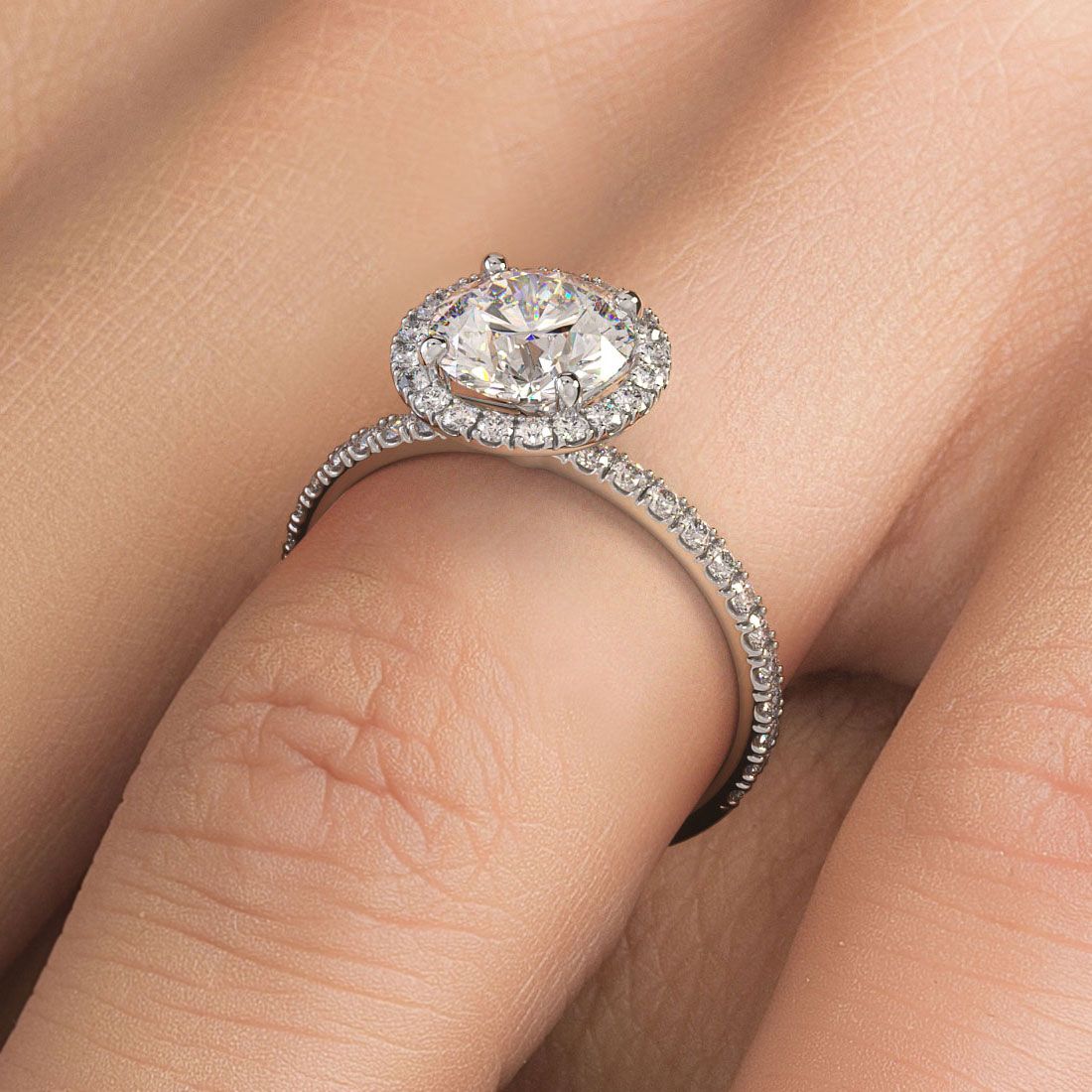 Round Halo Petite Micropave Diamond Engagement Ring Setting (Center Stone Not Included)