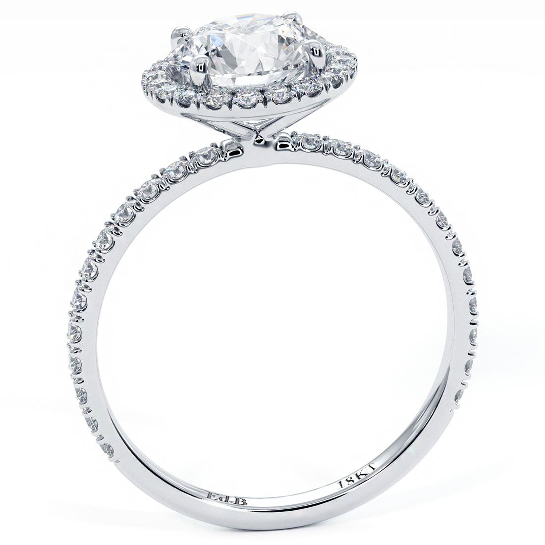 Round Halo Petite Micropave Diamond Engagement Ring Setting (Center Stone Not Included)