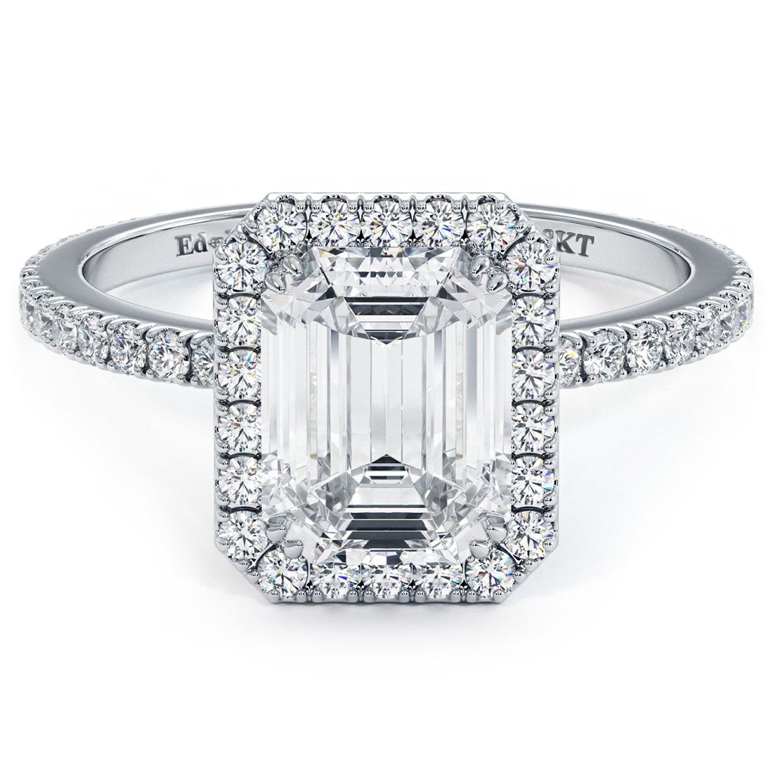 Radiant Cut Halo With Emerald Cut Center Micropave Diamond Engagement Ring Setting (Center Stone Not Included)