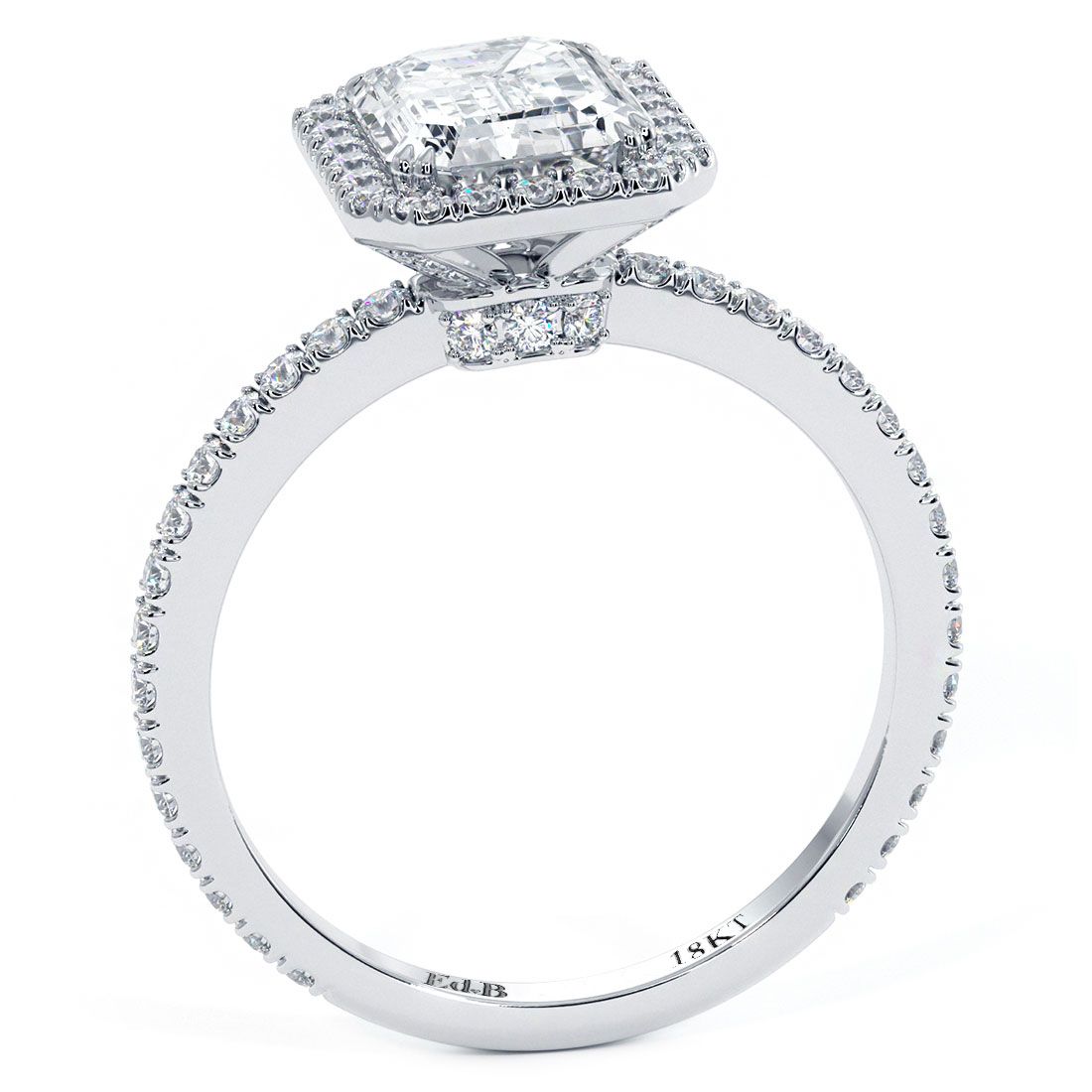 Radiant Cut Halo With Emerald Cut Center Micropave Diamond Engagement Ring Setting (Center Stone Not Included)