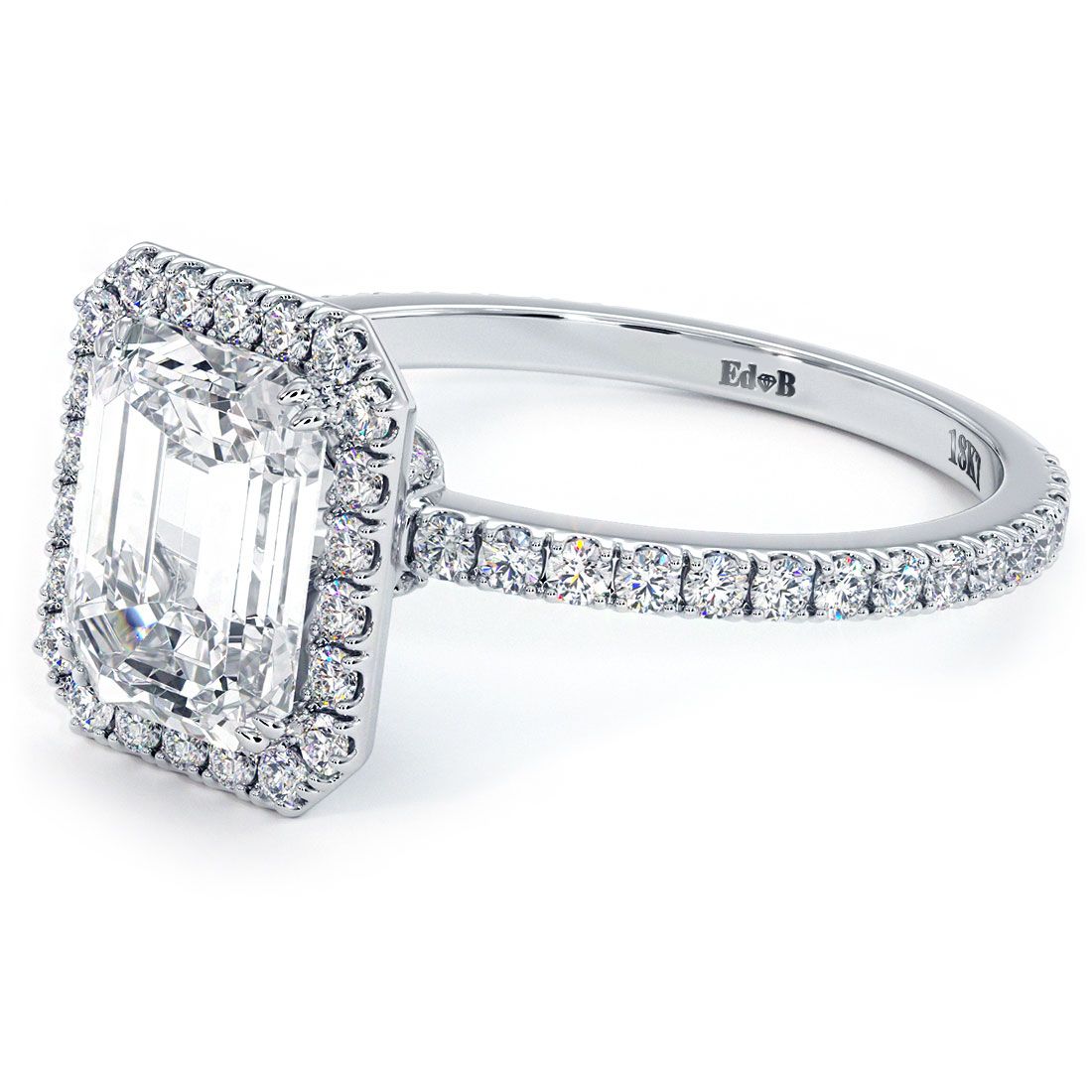 Radiant Cut Halo With Emerald Cut Center Micropave Diamond Engagement Ring Setting (Center Stone Not Included)