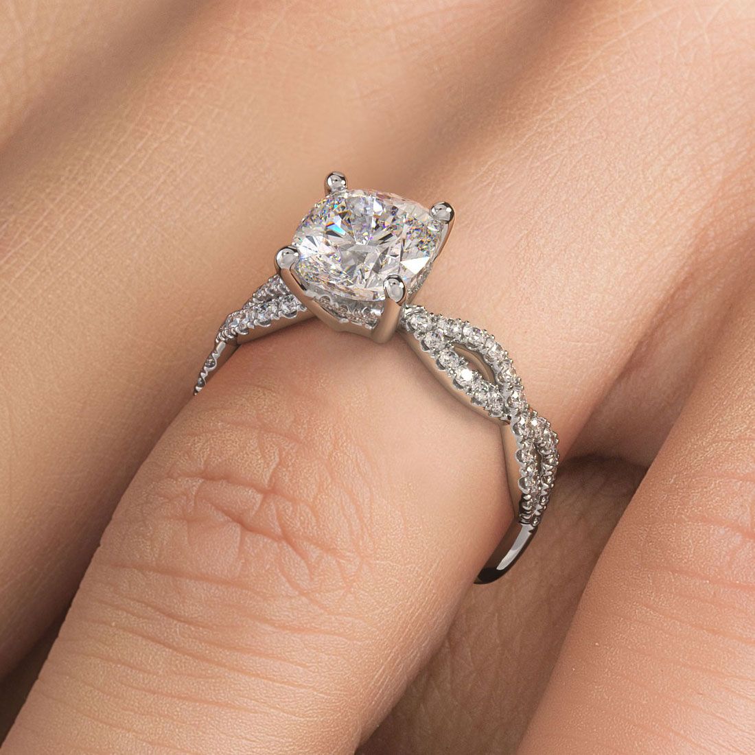 Cushion Cut Infinity Twist Micropave Diamond Engagement Ring Setting (Center Stone Not Included)