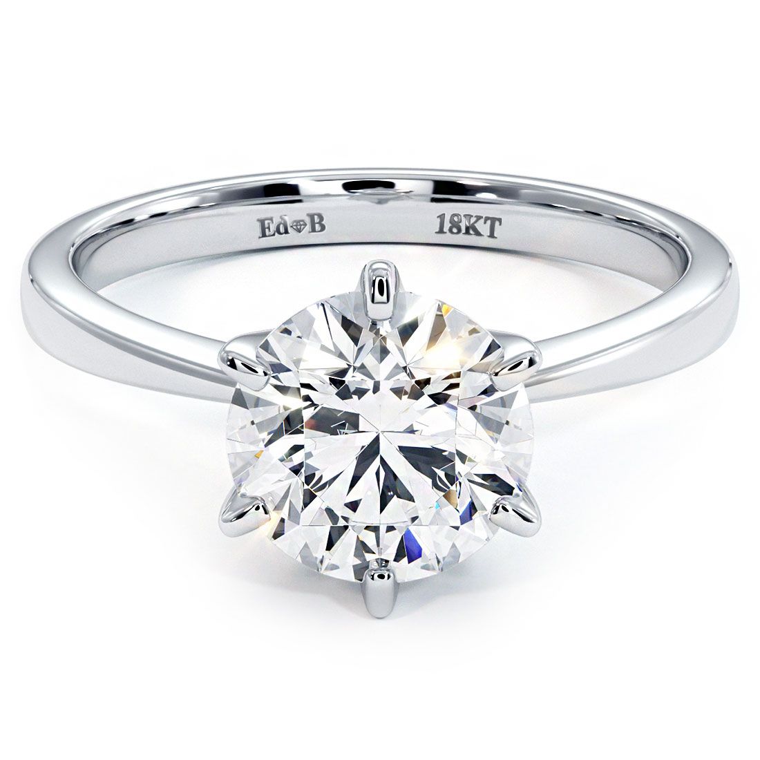 Round Center Petite Tapered 6 Prong Solitaire Diamond Engagement Ring Setting (Center Stone Not Included) (Center Stone Not Included)