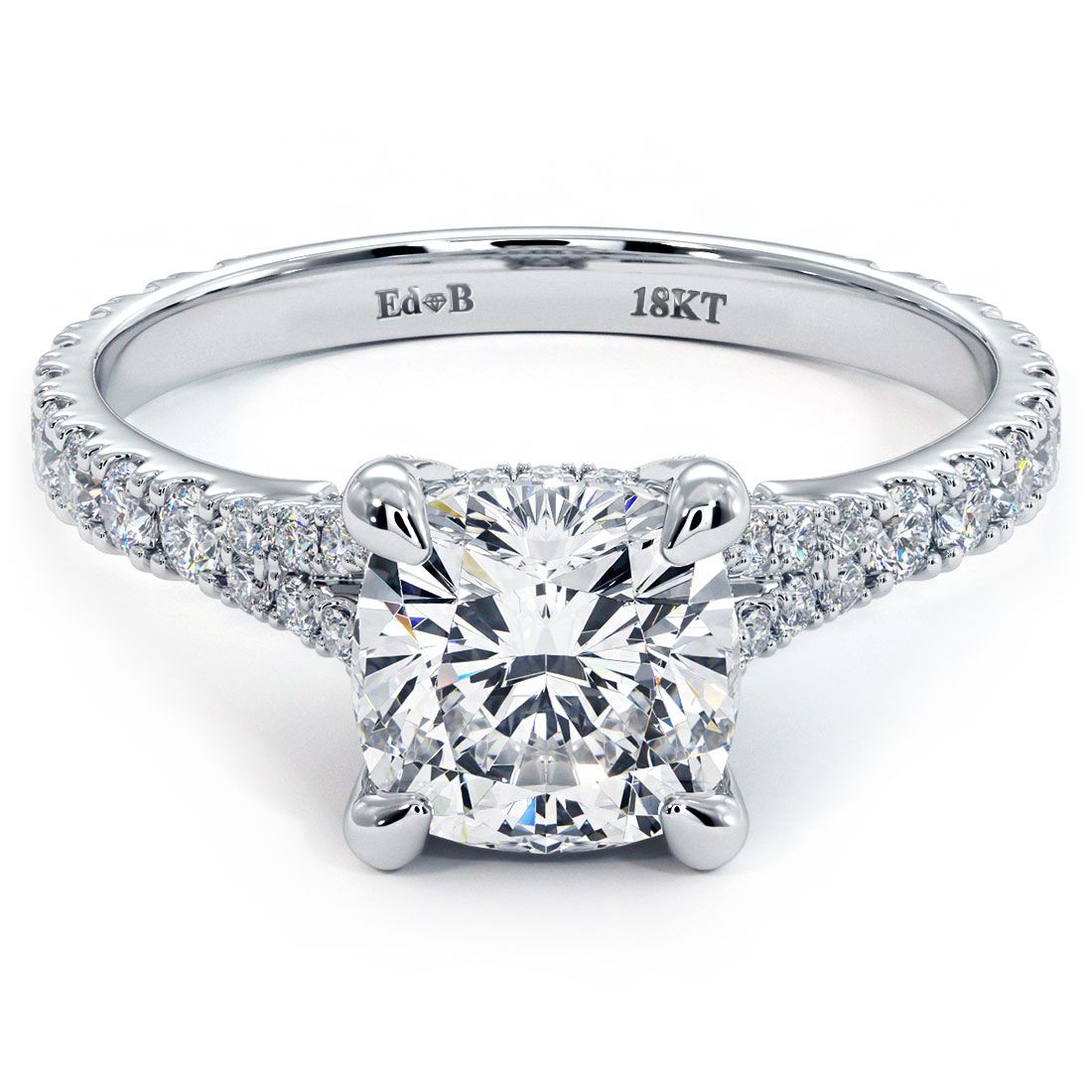 Cushion Cut Micropave Cathedral Split Shank Diamond Engagement Ring Setting (Center Stone Not Included)