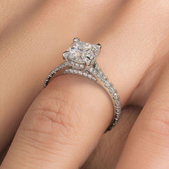 Cushion Cut Micropave Cathedral Split Shank Diamond Engagement Ring Setting (Center Stone Not Included)