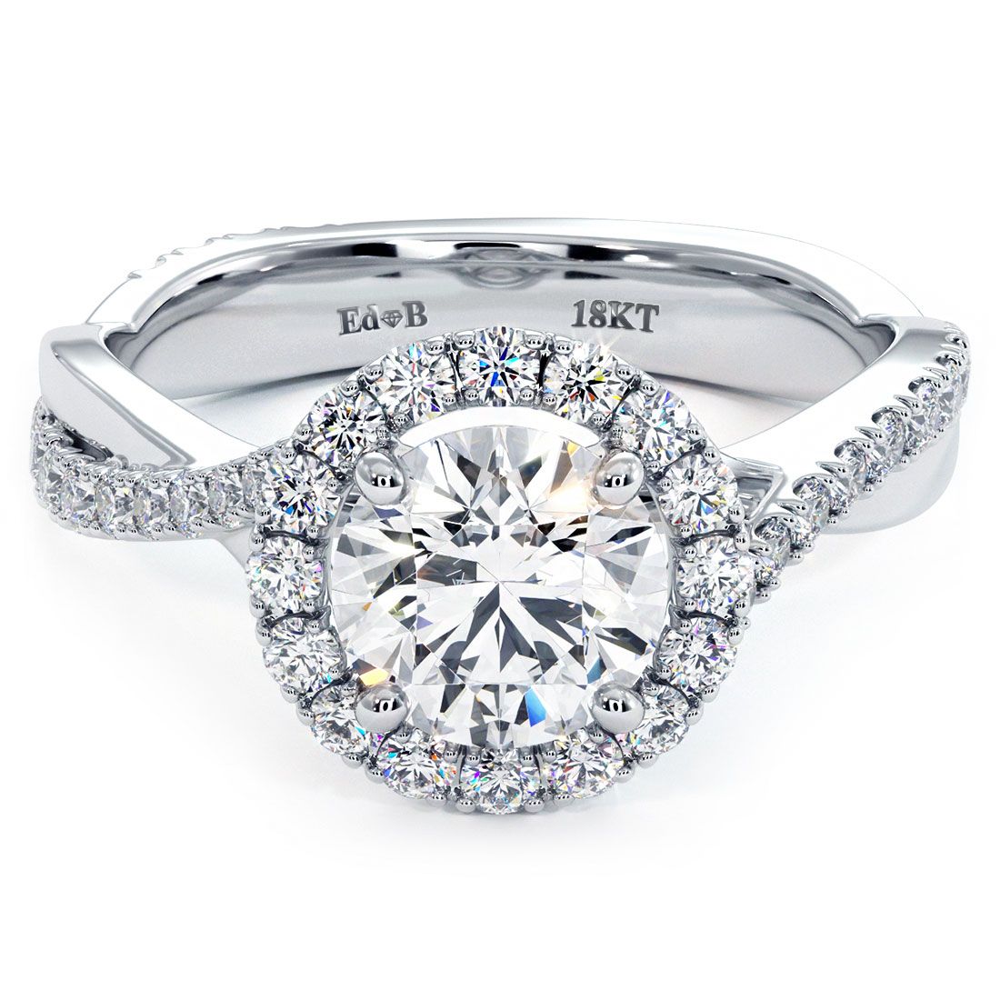 Round Halo Infinity Twist Shank Diamond Engagement Ring Setting (Center Stone Not Included)