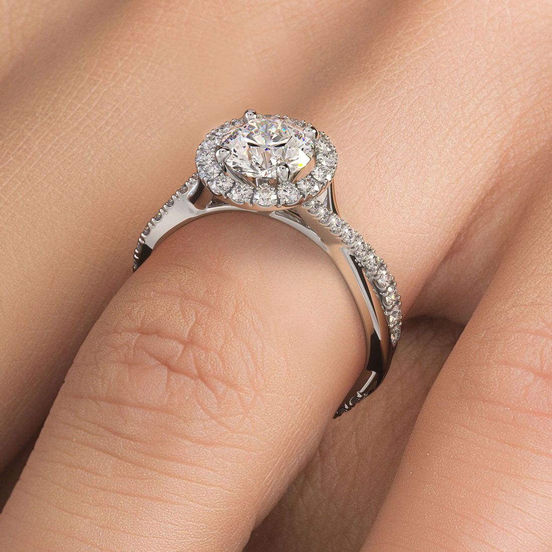 Round Halo Infinity Twist Shank Diamond Engagement Ring Setting (Center Stone Not Included)