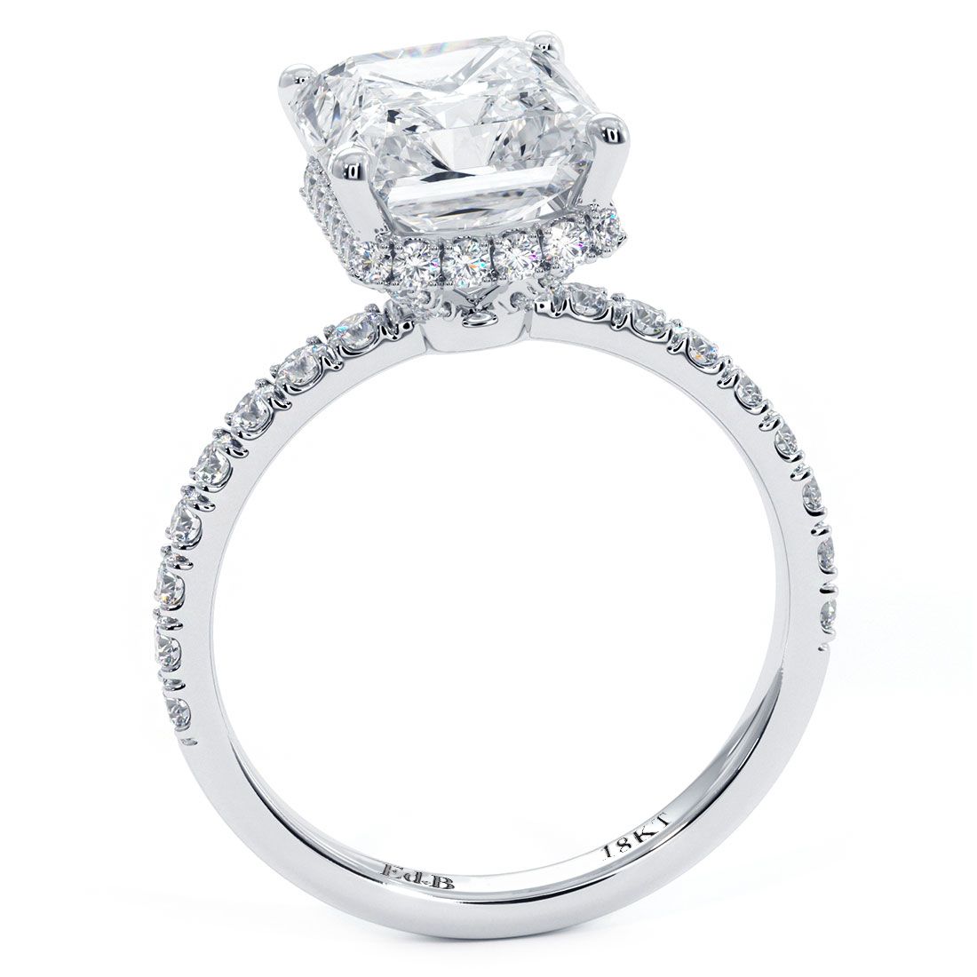 Emerald Cut Hidden Halo Basket Head Diamond Engagement Ring Setting (Center Stone Not Included)