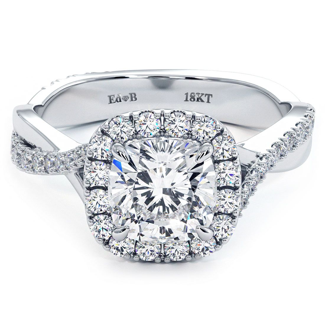 Cushion Halo Micropave Infinity Twist Diamond Engagement Ring Setting (Center Stone Not Included)