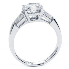 Round Center Head With 2 Tapered Baguettes On Sides Diamond Engagement Ring Setting (Center Stone Not Included)