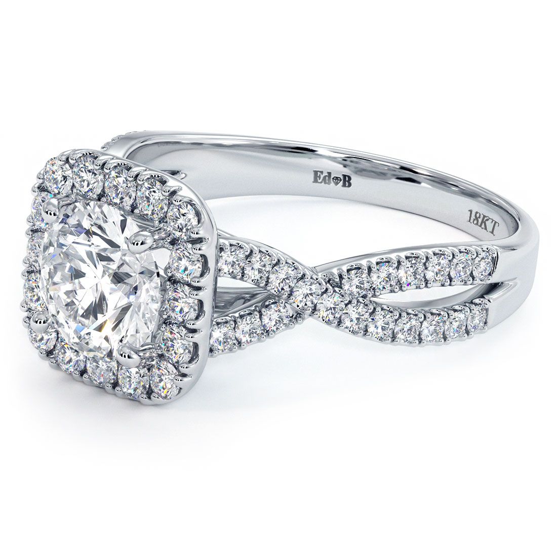 Cushion Halo With Round Center Infinity Twist Diamond Engagement Ring Setting (Center Stone Not Included)