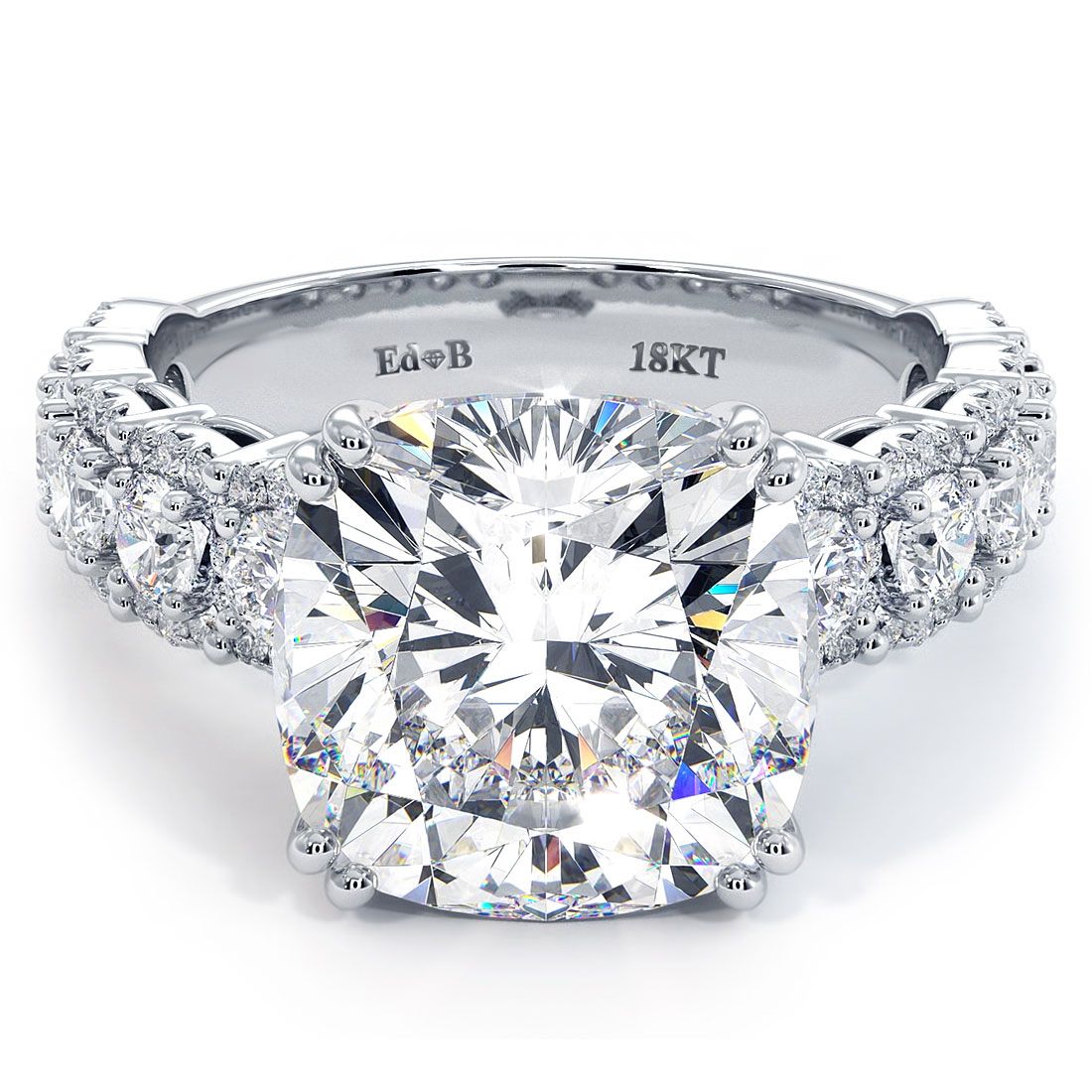 Cushion Cut Halo, Micropave Shank, Diamond Engagement Ring Setting (Center Stone Not Included)