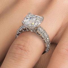 Cushion Cut Halo, Micropave Shank, Diamond Engagement Ring Setting (Center Stone Not Included)