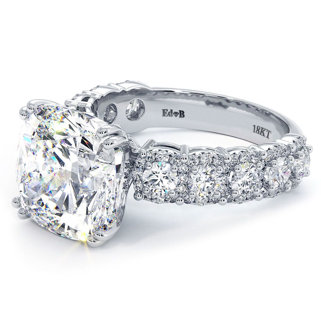 Cushion Cut Halo, Micropave Shank, Diamond Engagement Ring Setting (Center Stone Not Included)