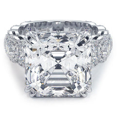 Asscher Cut Center, Double Prongs, Diamond Engagement Ring Setting With Side Round And Asscher Cut Diamonds (Center Stone Not Included)