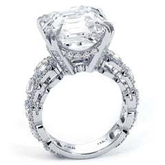 Asscher Cut Center, Double Prongs, Diamond Engagement Ring Setting With Side Round And Asscher Cut Diamonds (Center Stone Not Included)