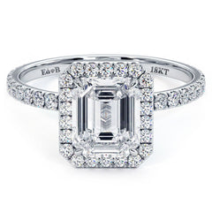 Radiant Halo Set With Emerald Cut Center Diamond Engagement Ring Setting (Center Stone Not Included)